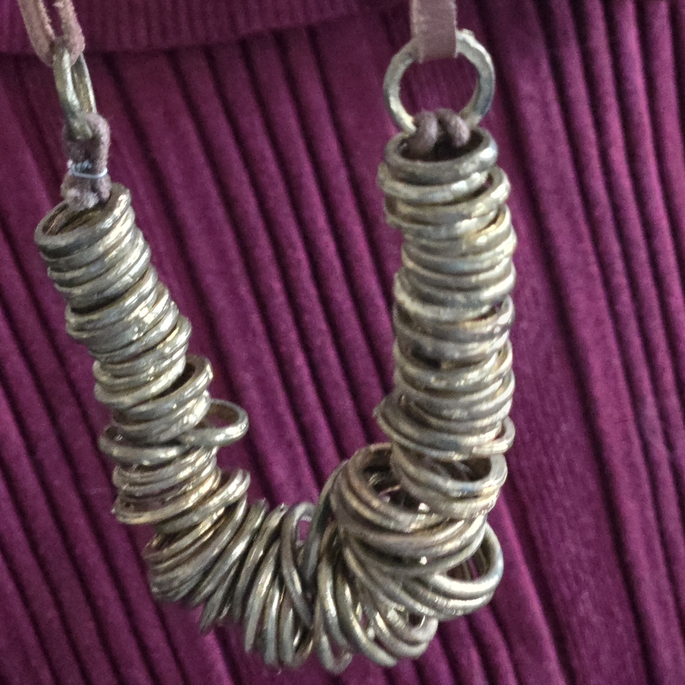 Leather And Metal Dark Gold Tone  Necklace